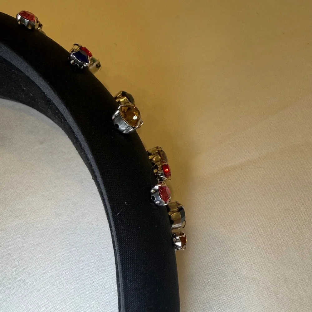 Fitze cu Bentite Black Satin Padded Headband Multicolor Rhinestone Jeweled Crown